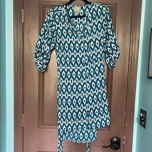 Maeve Anthropologie Blue and White Patterned Dress M